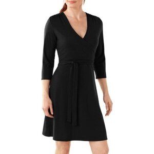 Smartwool Black Maybell 3/4 Sleeve Faux Wrap Merino Wool Dress Size S